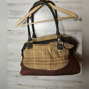 Eddie Bauer Weekender Duffel Bag Brown Plaid Carry On Travel Overnight Bag Mens